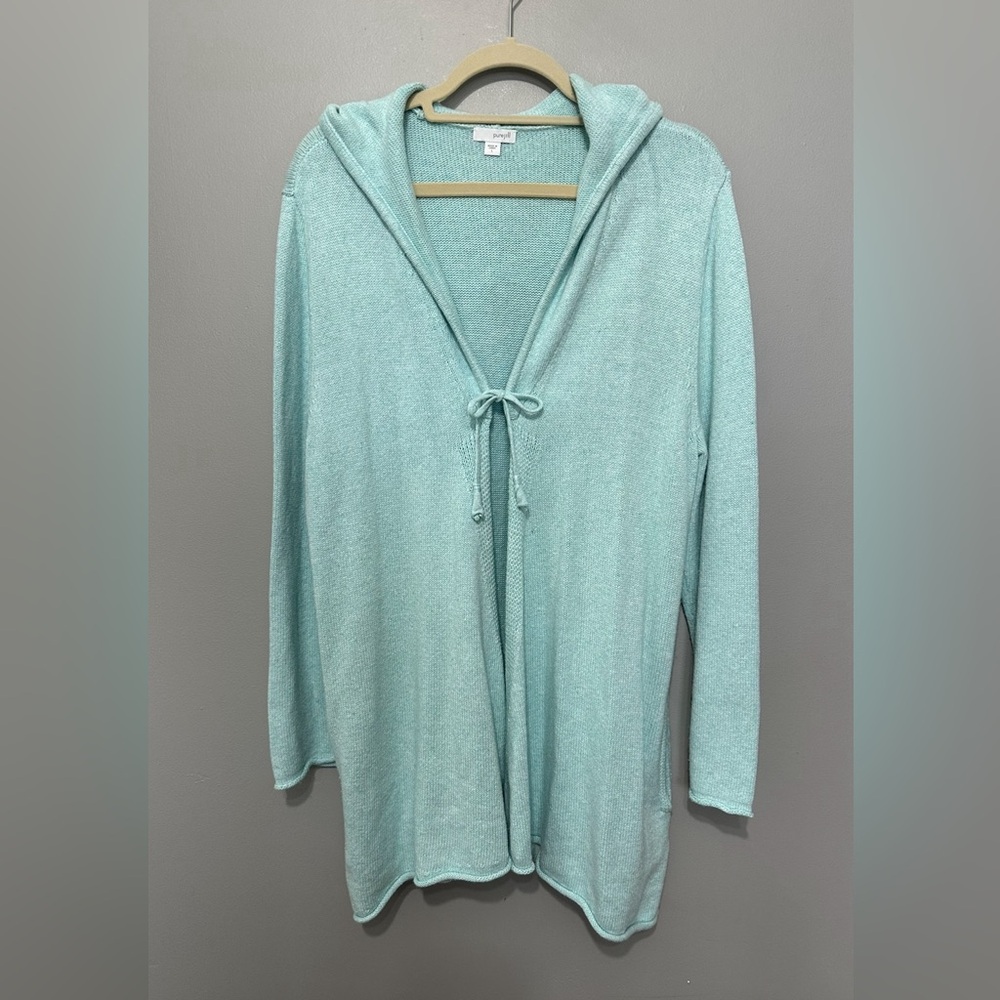 Purejill, Aqua Blue Open Cardigan Hoodie Sweater Large Excellent Condition!!